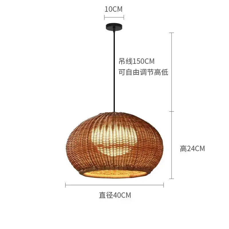 DecorBites™ warm-toned outdoor rattan weaving pendant light with rounded dome and black adjustable hanging chain