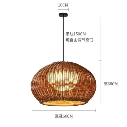 Decorbites™ chinese style outdoor rattan weaving pendant light with warm-toned dome and black adjustable chain
