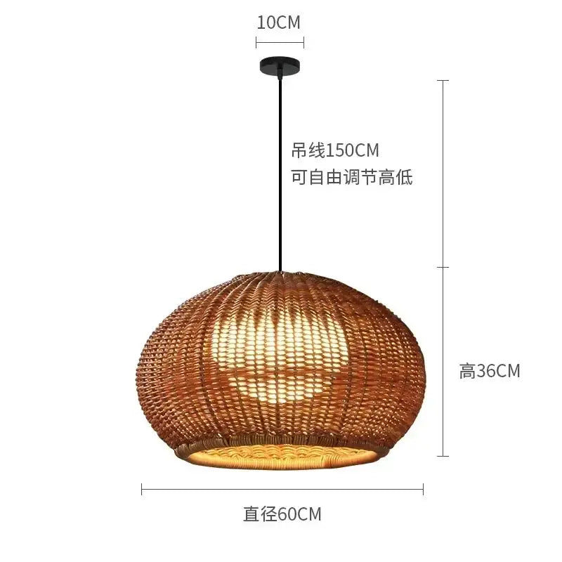 Decorbites™ chinese style outdoor rattan weaving pendant light with warm-toned dome and black adjustable chain