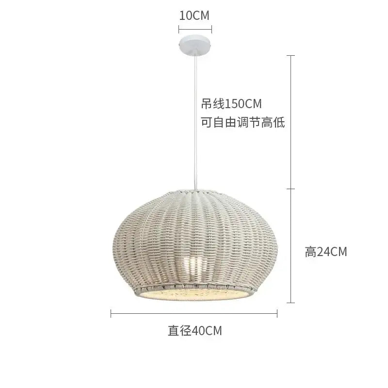 Decorbites™ white woven rattan weaving pendant light with adjustable chain for outdoor courtyard and garden use