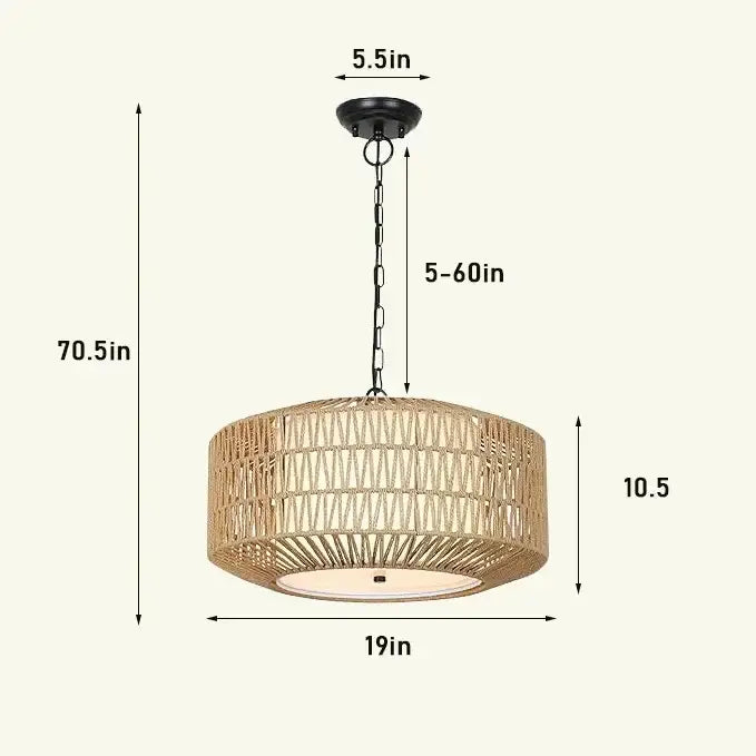 Natural woven rattan weaving pendant light with black metal chain for outdoor use by DecorBites pendant lights