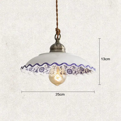 DecorBites Chinese style porcelain hanging lamp with white glass shade and blue floral patterns for clothing store and bedroom