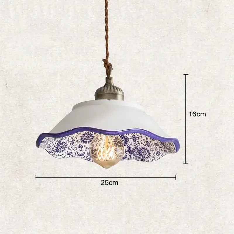 White ceramic hanging lamp with purple floral glass shade and antique brass fixture decorbites chinese style porcelain