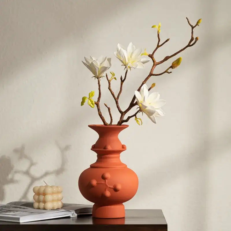 Decorbites™ chinese-style retro ceramic vase with rounded body and raised spherical motifs for home decor