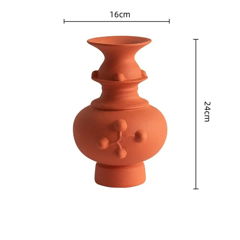 DecorBites™ Chinese-style retro ceramic vase with rounded body flared neck and decorative raised dots for home decor