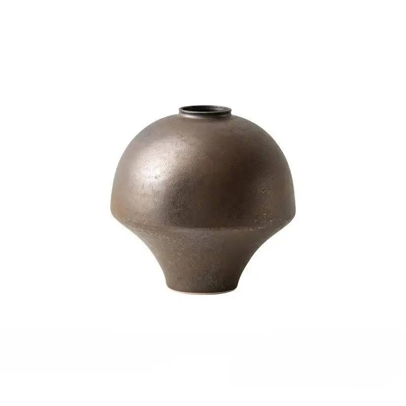 DecorBites™ matte bronze ceramic retro porcelain vase with rounded body and narrow opening for home decoration