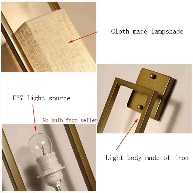 Brass-finished iron wall lamp with textured beige cloth shade and e27 bulb socket decorbites chinese style wall lamp