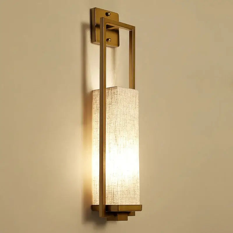 Gold-toned decorbites chinese style rectangular wall lamp with textured off-white fabric shade for bedroom and living room