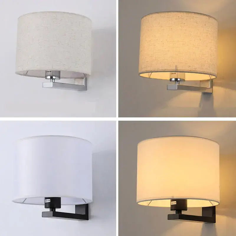 Decorbites™ chinese style wall lamp with warm cloth cover and sleek metal arm in silver or black finish for bedroom use