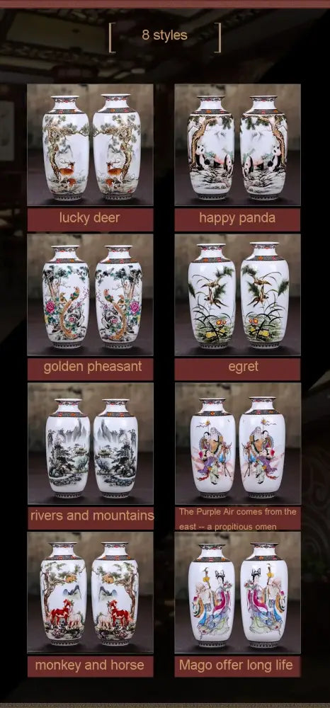 White porcelain DecorBites™ chinese traditional ceramic vase with vibrant hand-painted animals and landscapes for home decor