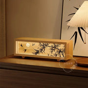 Rectangular wooden decorbites chinese wind night light with glowing lantern design and black ink bamboo decor