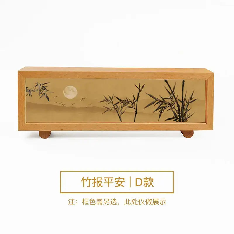 A decorbites chinese wind rectangular wooden night light with glass front featuring black ink bamboo and birds design