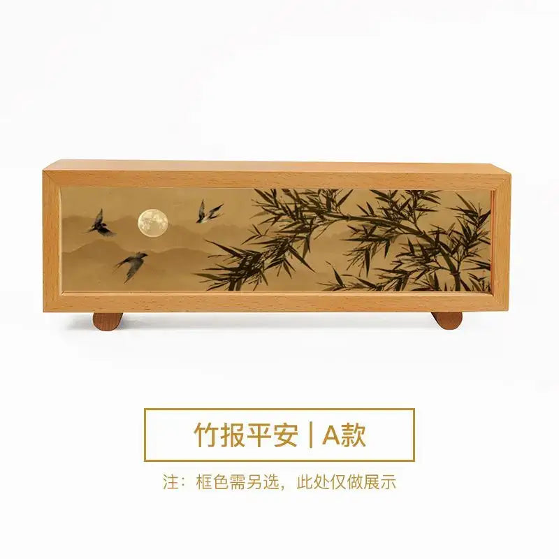 Light wood-framed decorbites chinese wind lamp tabletop painting night light with bamboo birds and full moon design
