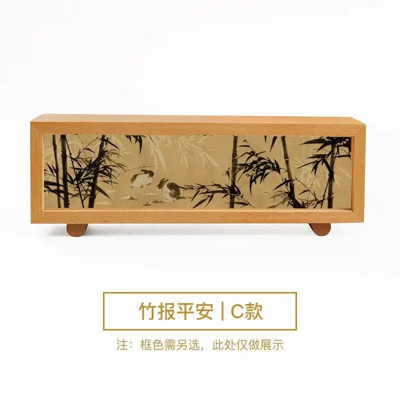 Light wood-framed decorbites chinese wind lamp decorative box with ink-wash bamboo and birds night light panel