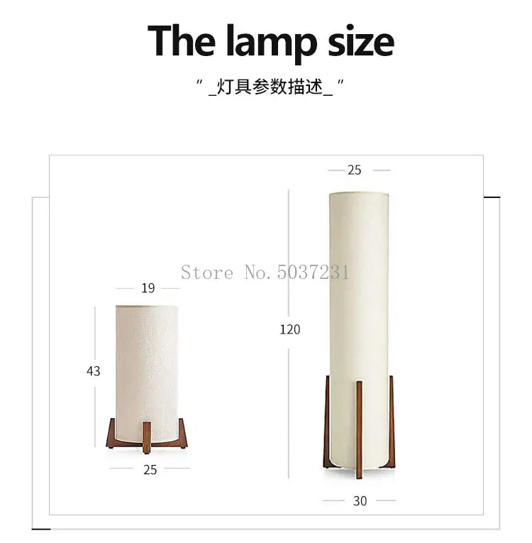 Cream-colored decorbites™ chinese zen wooden floor lamp with textured fabric shade and dark wood base for living room