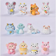 Cute pastel-colored resin amethyst tree figurines featuring unique Chinese zodiac animals holding items for home decor