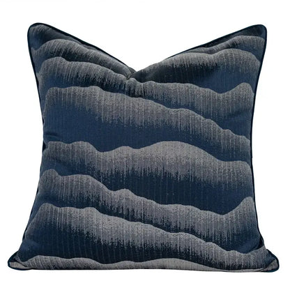 Square navy blue decorbites chinoiserie decor throw pillow cover with textured wavy gray patterns 45x45cm