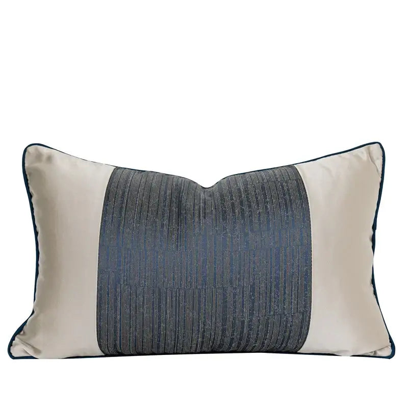 Beige and navy blue textured vertical stripe pillow cover decorbites chinoiserie decor throw 45x45cm for living room bedroom