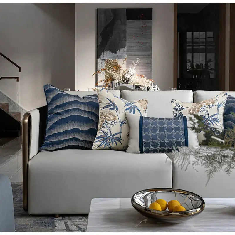 Decorbites chinoiserie decor pillow cover with metallic bowl and yellow lemons print for living room and bedroom