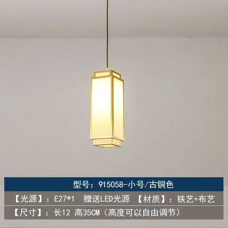 Rectangular decorbites chinoiserie retro chandelier with warm glowing illumination and antique copper finish frame for study or dining room