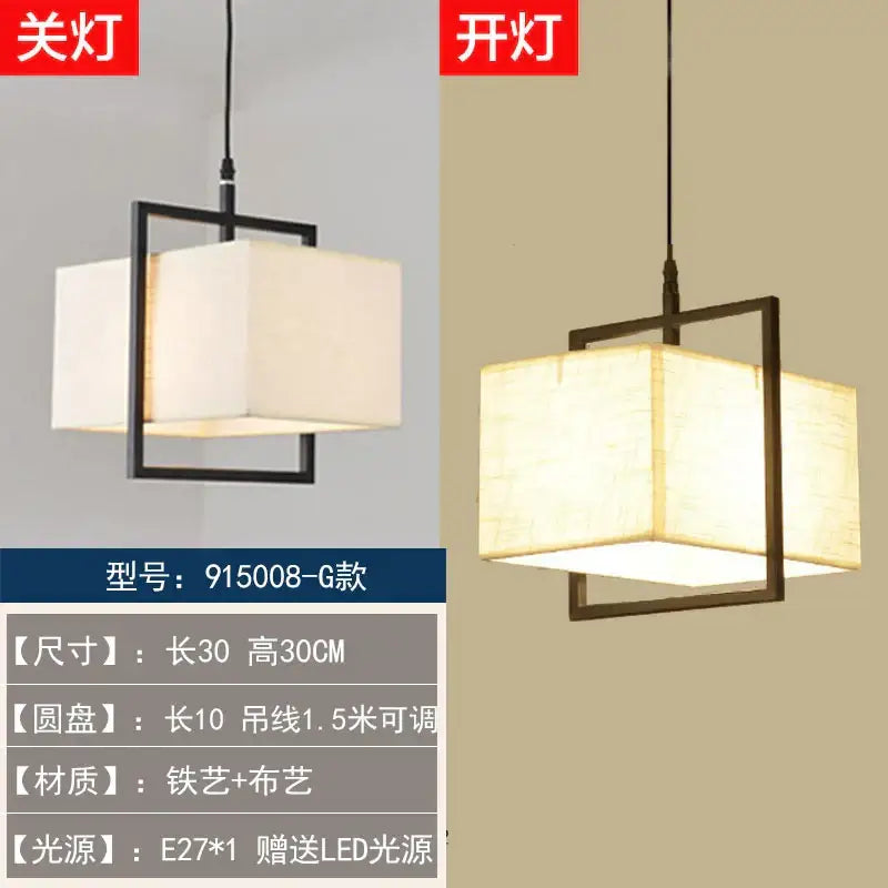 Decorbites chinoiserie retro chandelier black-framed square pendant light with cream fabric shade for industrial spaces