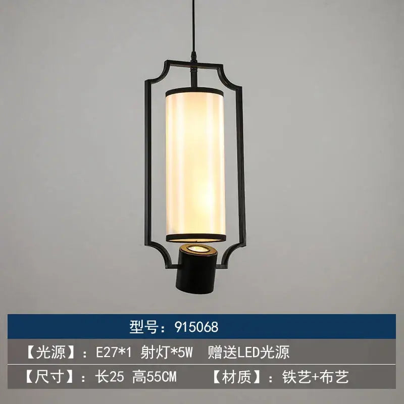 Black wrought iron lantern with cylindrical frosted glass and led spotlight in decorbites chinoiserie retro chandelier