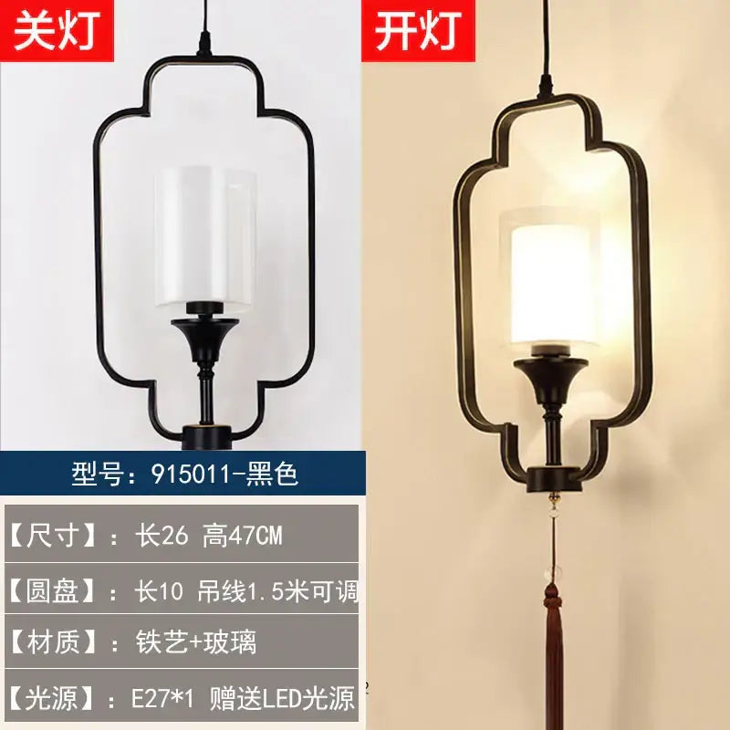 Black wrought iron and glass decorbites chinoiserie retro chandelier with traditional lantern-style frame for dining room lighting
