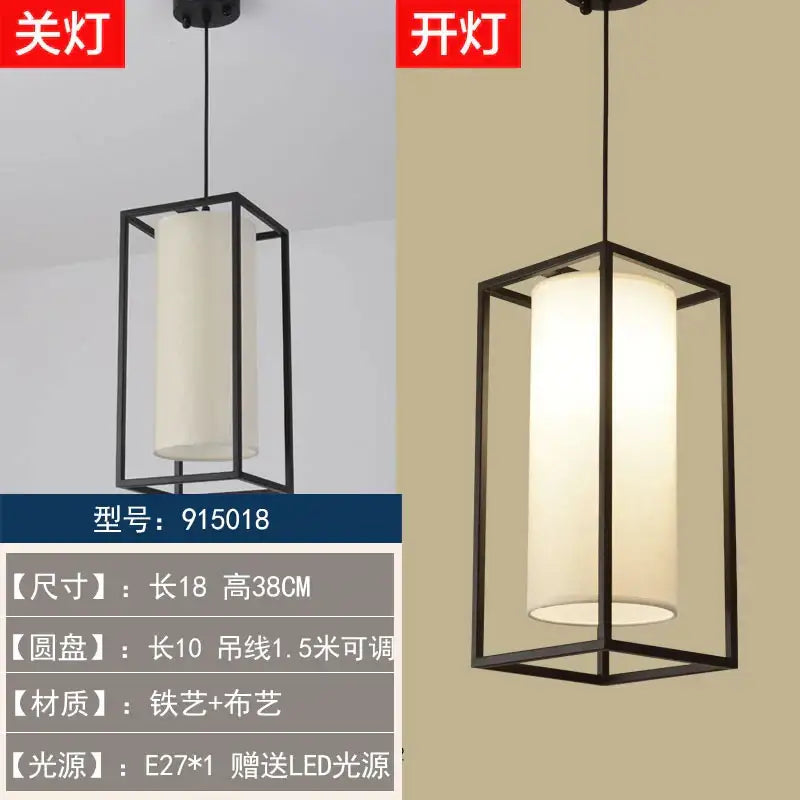 Black metal-framed decorbites chinoiserie retro chandelier with cylindrical off-white fabric shade for study dining room lighting