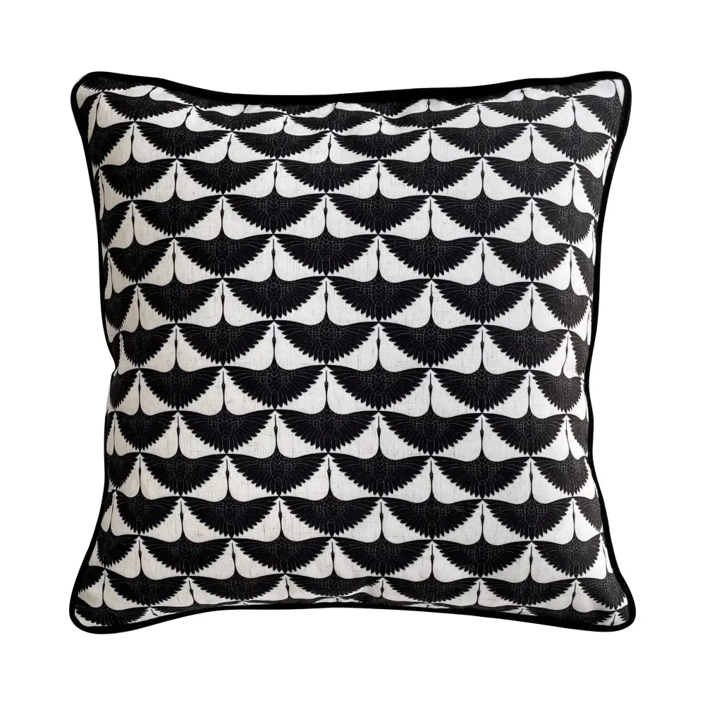 Decorbites™ chinoiserie sunset glow landscape black and white accent cushion cover with stylized crane pattern