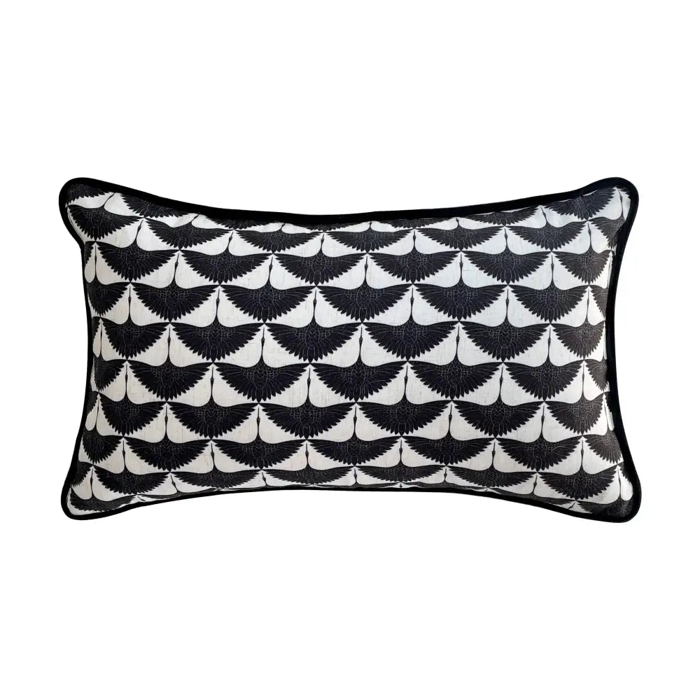 Decorbites™ chinoiserie sunset glow landscape black and white accent cushion cover with crane pattern and border