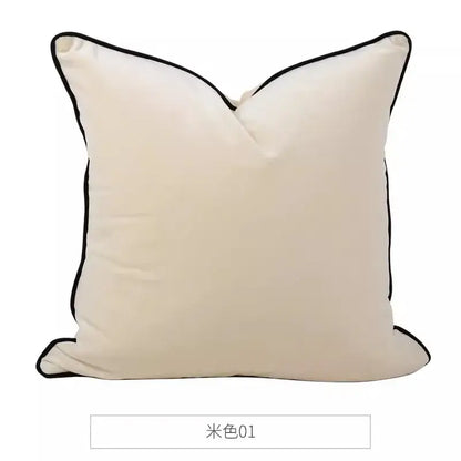 Cream-colored decorbites chinoiserie velvet lumbar pillow cover with sleek black piping trim 30x50cm