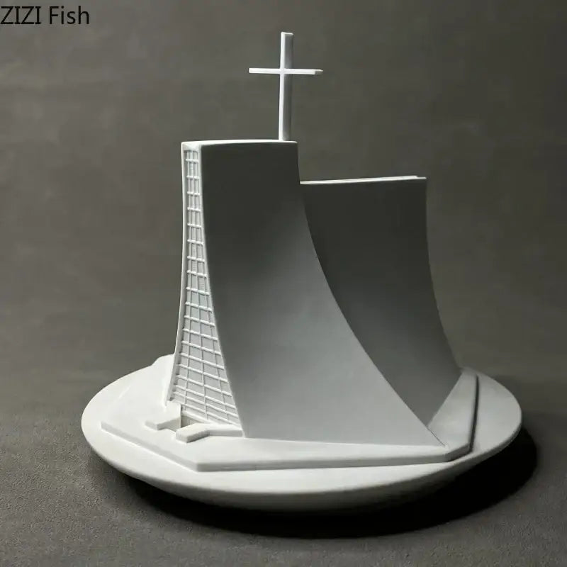 White 3d-printed decorbites christian church gypsum ornament with geometric design and cross for home decor use