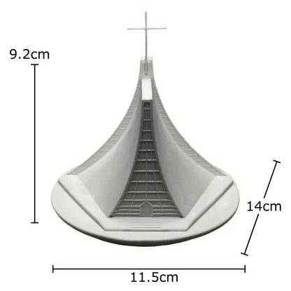 Gray plastic model of decorbites christian church gypsum ornament with cross and internal staircase for home decor