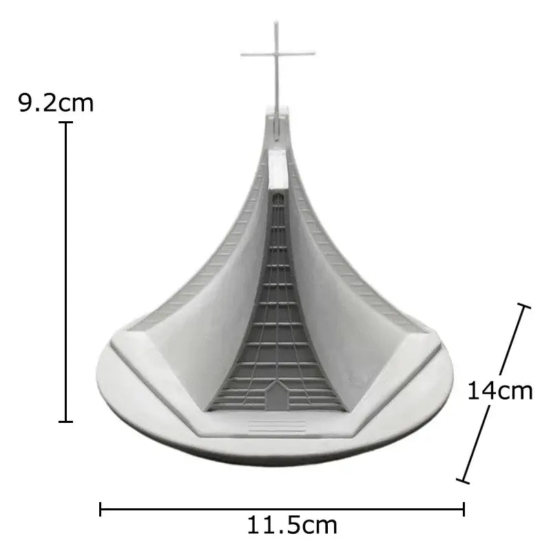 Gray plastic model of decorbites christian church gypsum ornament with cross and internal staircase for home decor