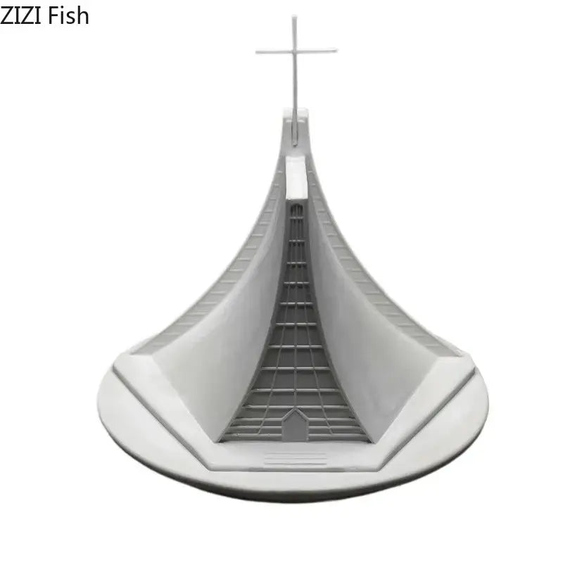 Gray plastic model of decorbites christian church gypsum boat ornament with cross for home decor and chapel decoration