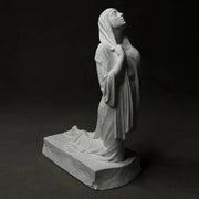 White marble christian pray sculpture figurine draped in flowing robes on rectangular base by decorbites™