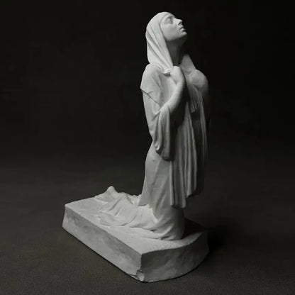 White marble christian pray sculpture figurine draped in flowing robes on rectangular base by decorbites™