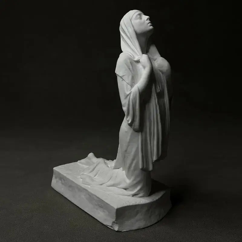 White marble christian pray sculpture figurine draped in flowing robes on rectangular base by decorbites™