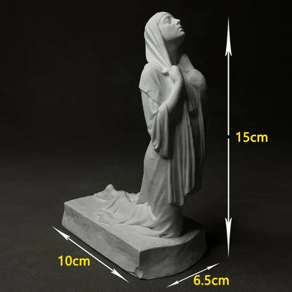 White marble christian pray sculpture of a woman in flowing robe on rectangular base from decorbites resin figurine collection