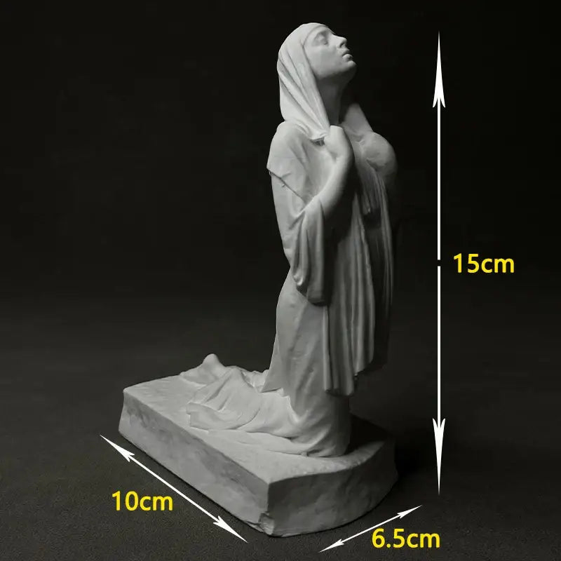 White marble christian pray sculpture of a woman in flowing robe on rectangular base from decorbites resin figurine collection