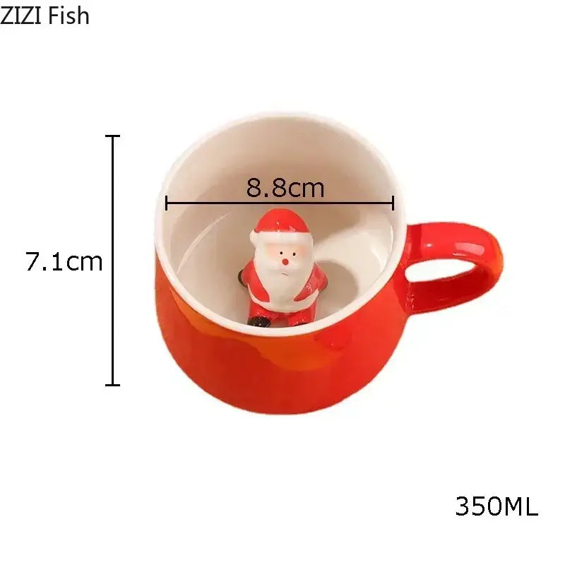 Red porcelain christmas animals ceramic tea cup featuring a santa claus figurine inside a white interior mug