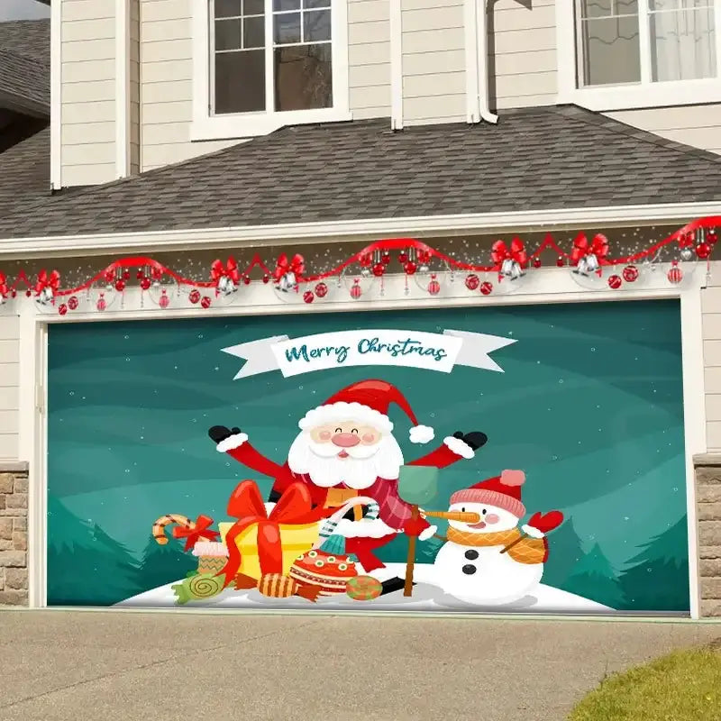 Decorbites christmas backdrop cloth featuring santa claus and snowman in vibrant reds whites and greens for festive decor