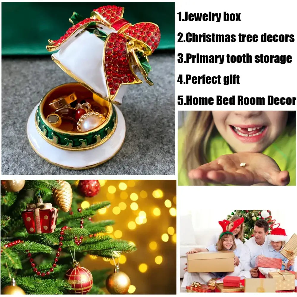 Decorbites™ christmas bell trinket box red and gold jeweled hinged jewelry box with sparkling rhinestones
