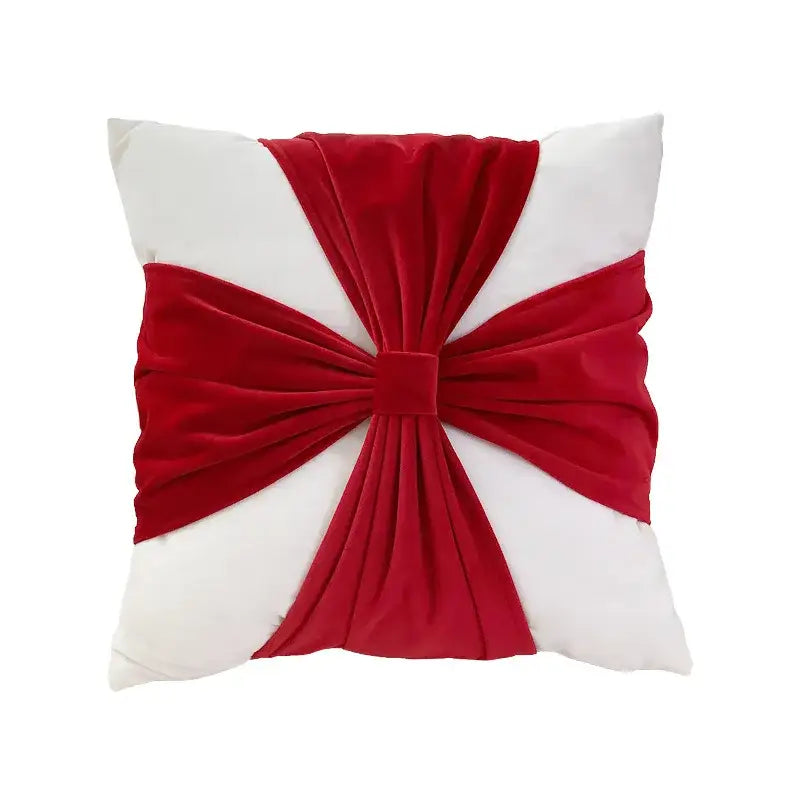 White cushion with bold red velvet bow in decorbites christmas bow patchwork velvet pillow cover set for festive decor