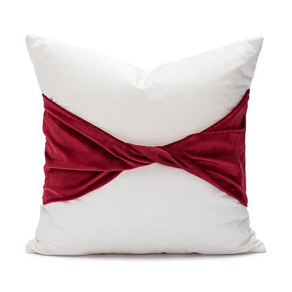 White cushion with burgundy bow patchwork velvet ribbon center for decorbites christmas bow festive pillow cover set