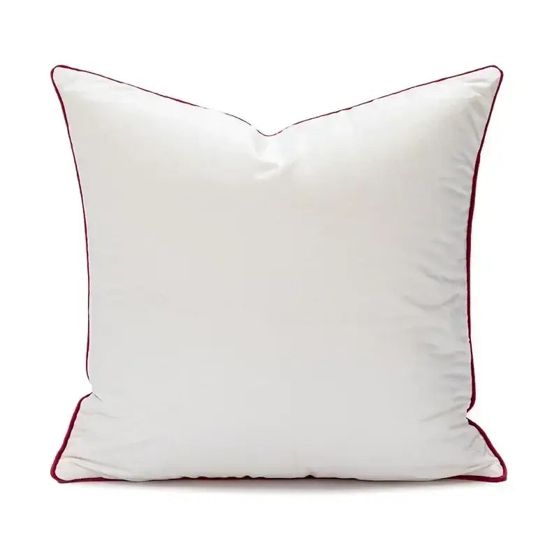 White square pillow with subtle sheen and burgundy piping from decorbites christmas candy cushions for sofa decor