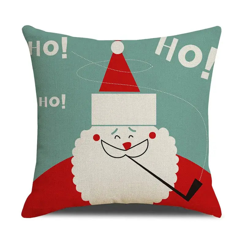 Teal and red decorbites christmas cartoon throw pillow with cartoon animal linen featuring santa claus for festive decor