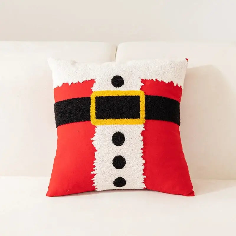 DecorBites Christmas cartoon festive sofa cushion pillow cover in red and white with yellow buckle design