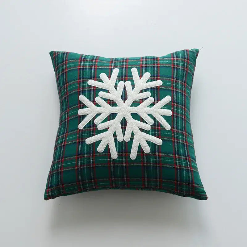 Green plaid pillow cover with white embroidered snowflake from decorbites christmas cartoon letter collection