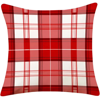 Decorbites christmas cotton red and white plaid throw pillow cover made of cotton linen for sofa decoration